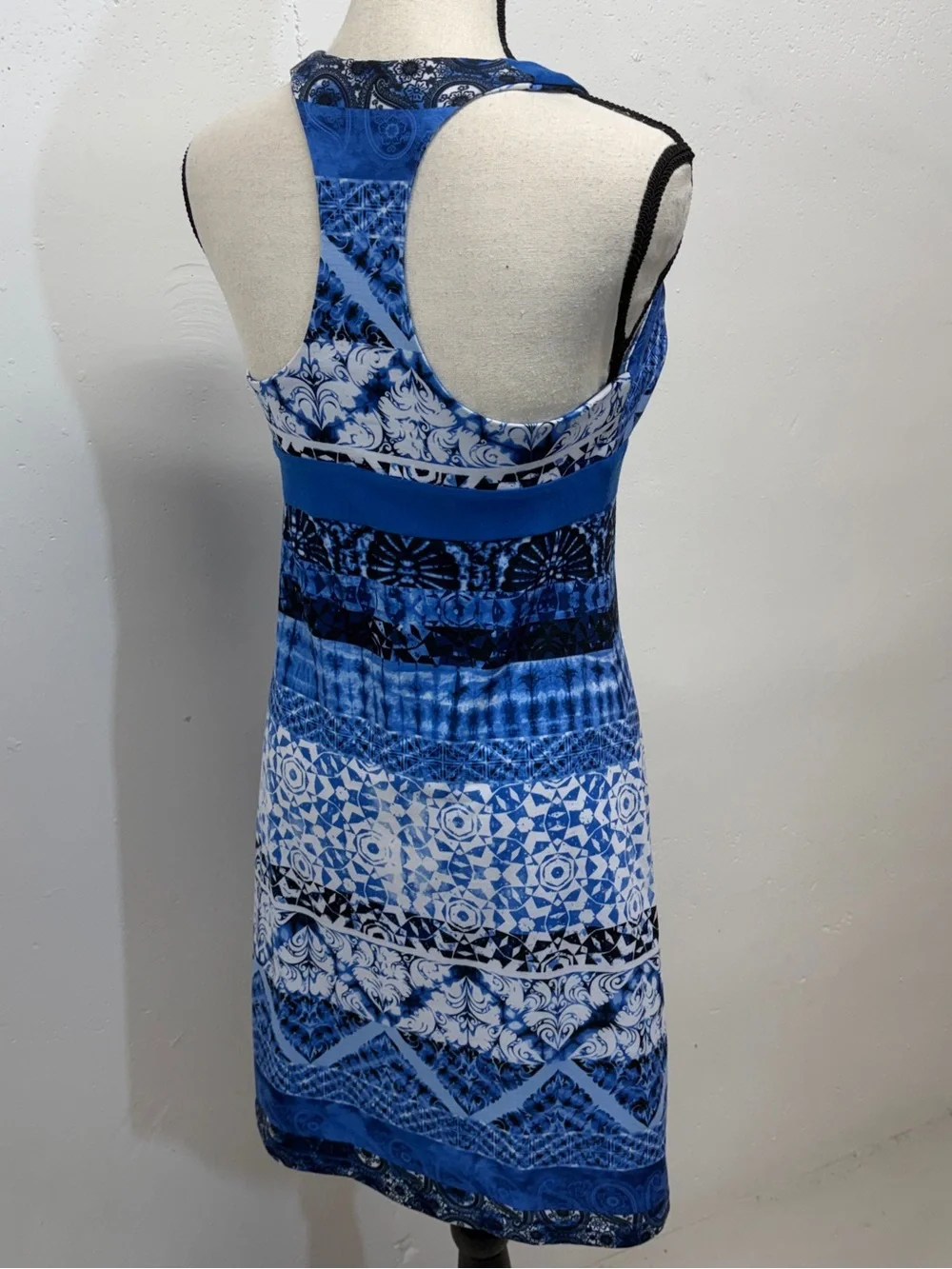 Blue Patterned V-Neck One-Piece Swim Dress - Picture 7 of 15